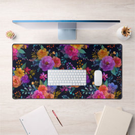 Levendige bloemen op zwart Elegante  Bloemen Bureaumat