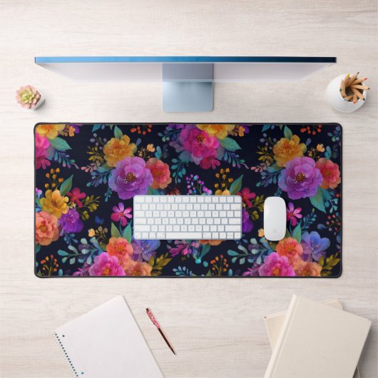 Levendige bloemen op zwart Elegante Bloemen Bureaumat (Kantoor 1)