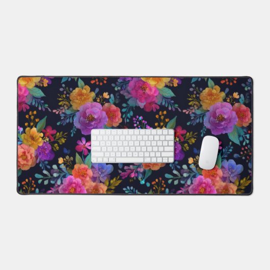 Levendige bloemen op zwart Elegante  Bloemen Bureaumat (Keyboard & Muis)