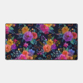 Levendige bloemen op zwart Elegante Bloemen Bureaumat (Voorkant)