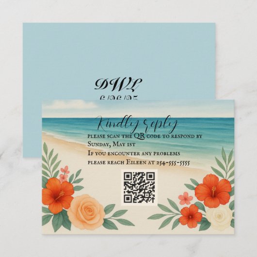 Levendige Bloemen Strand QR Code RSVP Kaart (Voorkant / Achterkant)
