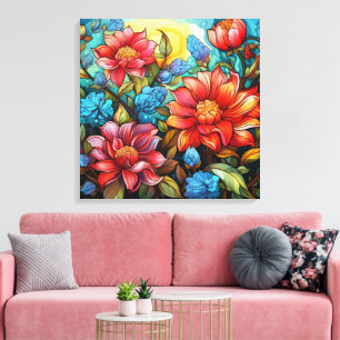 Levendige bloemen stretched canvas print