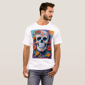 Levendige Bloemen Suiker Schedel Art T-Shirt voor  (Voorkant volledig)