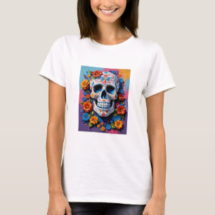 Levendige Bloemen Suiker Schedel Kunst voor Creati T-shirt