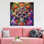 Levendige Bloemen Super Suiker Schedel Canvas Afdruk (Insitu (Woonkamer))