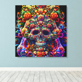 Levendige Bloemen Super Suiker Schedel Canvas Afdruk (Insitu (Houten vloer))