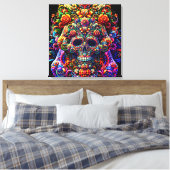 Levendige Bloemen Super Suiker Schedel Canvas Afdruk (Insitu (Slaapkamer))