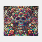Levendige Bloemen Super Suiker Schedel Fleece Deken (Voorkant (Horizontaal))