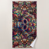 Levendige Bloemen Super Suiker Schedel Strandlaken (Voorkant)