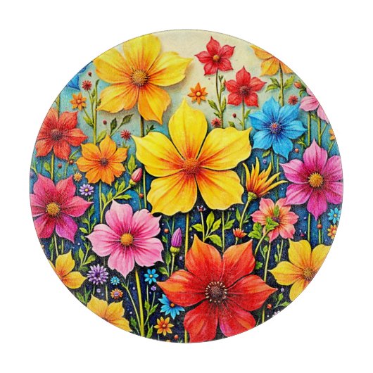 Levendige Bloemen: Tuin van Vreugde Kunst Snijplank (Voorkant)