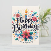 Levendige Bloemen Verjaardag Uitnodiging - Lichte (Staand voorkant)