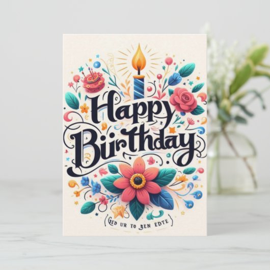 Levendige Bloemen Verjaardag Uitnodiging - Lichte (Staand voorkant)
