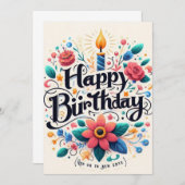 Levendige Bloemen Verjaardag Uitnodiging - Lichte (Voorkant / Achterkant)