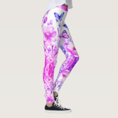 Levendige Bloemen & Vlinder Helder Roze-Paarse Leggings (Rechts)