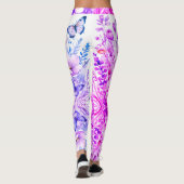 Levendige Bloemen & Vlinder Helder Roze-Paarse Leggings (Achterkant)