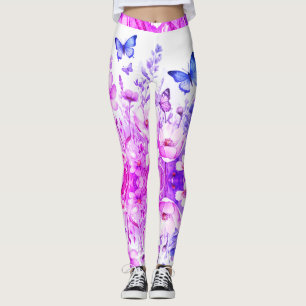 Levendige Bloemen & Vlinder Helder Roze-Paarse Leggings