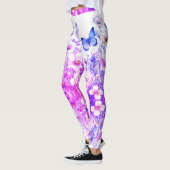 Levendige Bloemen & Vlinder Helder Roze-Paarse Leggings (Links)