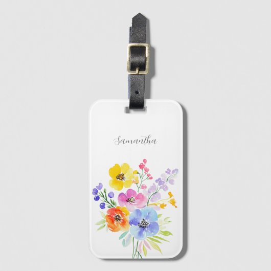 Levendige Bloemen Waterverf Gepersonaliseerd Bagagelabel (Voorkant (verticaal))