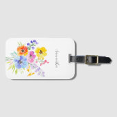 Levendige Bloemen Waterverf Gepersonaliseerd Bagagelabel (Voorkant (horizontaal))
