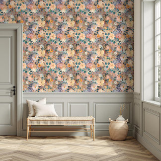  Levendige Bloemen Waterverf Perzik & Paarse Behang