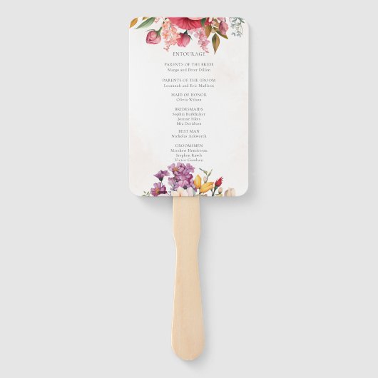 Levendige Bloemen Waterverf Trouwprogramma Handwaaier (Achterkant)