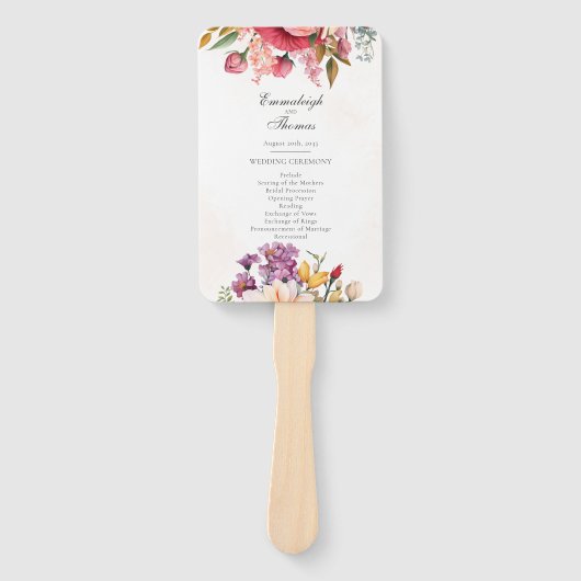 Levendige Bloemen Waterverf Trouwprogramma Handwaaier (Voorkant)