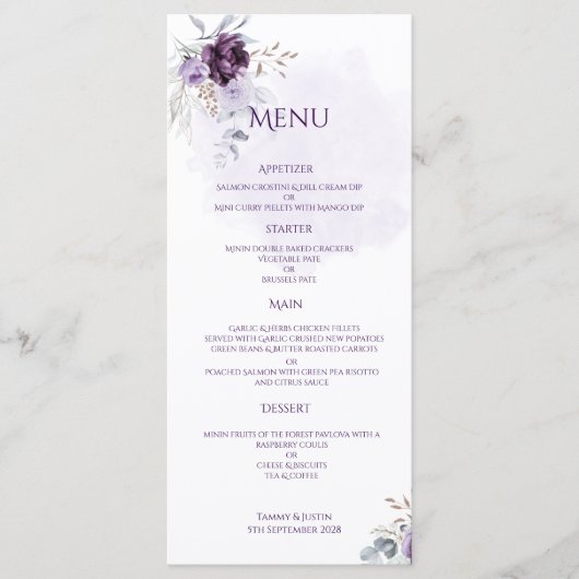 Levendige Bloemen Wedding Menu (Voorkant)
