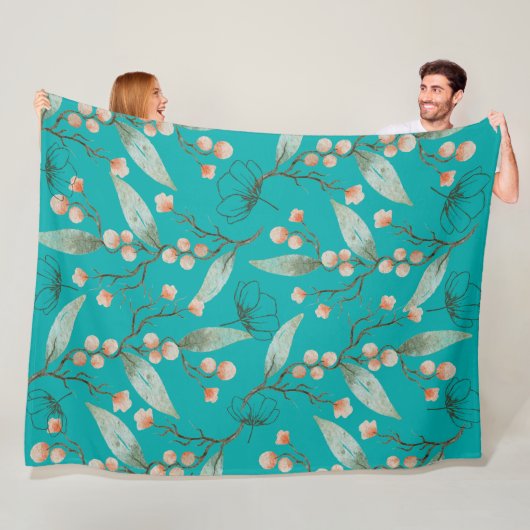 Levendige bloemenblauwe tuin voor waterverf liefhe fleece deken (In situ)