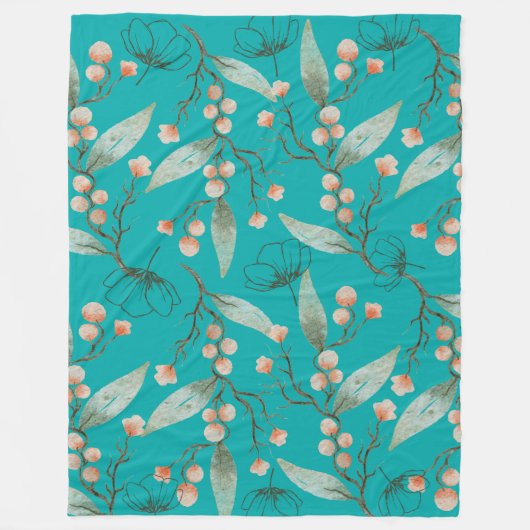 Levendige bloemenblauwe tuin voor waterverf liefhe fleece deken (Voorkant)