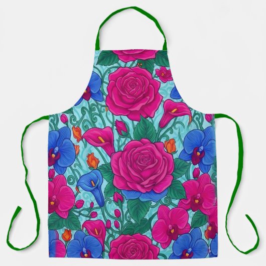 Levendige bloemenculinairschort schort (Voorkant)