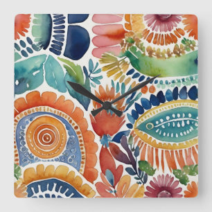 Levendige bloemenexplosie: Waterverf wandklok