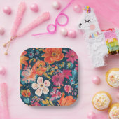 Levendige bloemengrafische kunst papieren bordje (Feest)