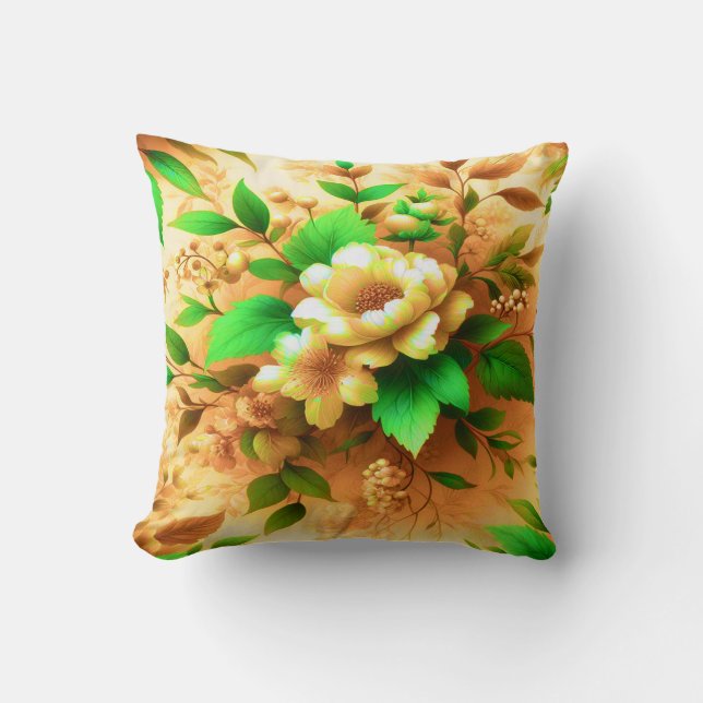 Levendige bloemengroene pastelkunst kussen (Voorkant)