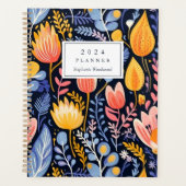 Levendige bloemenhand geschilderd blauw monogram 2 planner (Voorkant)
