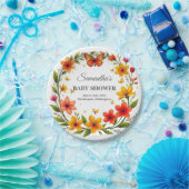 Levendige bloemenkrans baby shower aangepaste teks papieren bordje (Feest)
