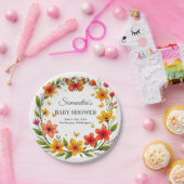 Levendige bloemenkrans baby shower aangepaste teks papieren bordje (Feest)