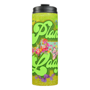 Levendige bloemenkunstwerk met "Plant Lady" tekst Thermosbeker