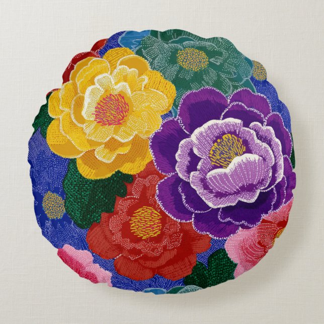 Levendige bloemenkussen decoratie rond kussen (Voorkant)