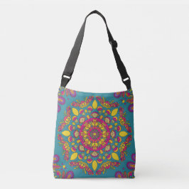Levendige bloemenmandala crossbody tas