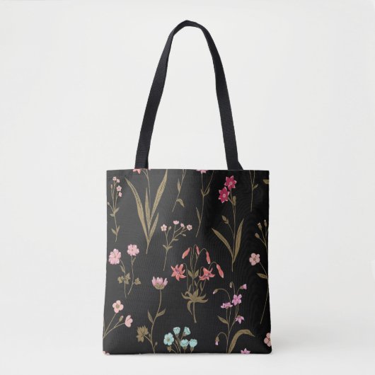 Levendige bloemenmedley op donkere achtergrond tote bag (Voorkant)