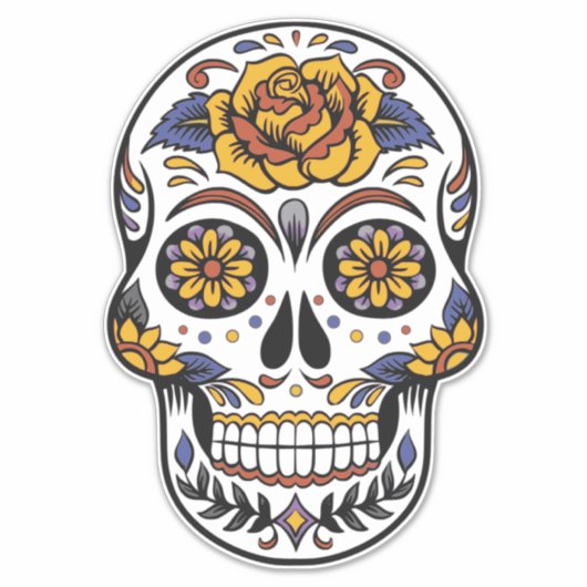 Levendige bloemenschedel sticker (Voorkant)