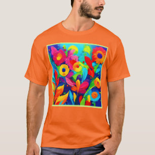 Levendige bloemenschildering in fantasie t-shirt