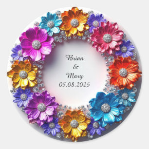 Levendige bloemenslingers met kleurrijke bloesems ronde sticker