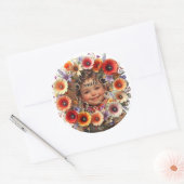 Levendige bloemenslingers ronde sticker (Envelop)