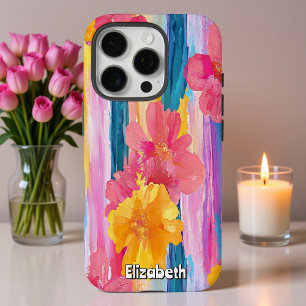 Levendige bloemenstrepen iPhone 16 pro hoesje