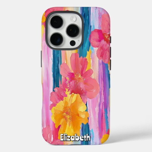 Levendige bloemenstrepen Case-Mate iPhone case (Achterkant)