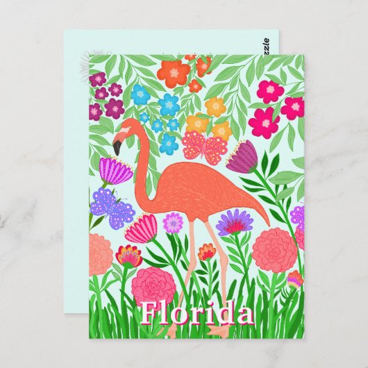 Levendige bloementuin Flamingo Design Briefkaart (Voorkant / Achterkant)