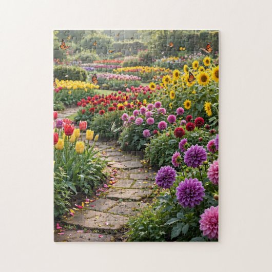 Levendige bloementuin in bloei legpuzzel (Verticaal)