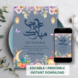 Levendige bloementuin moskee Eid Mubarak kaart