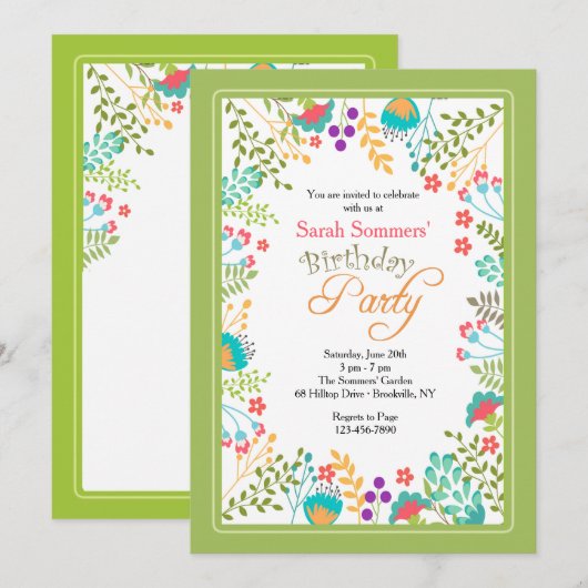 Levendige Bloemenuitnodiging Kaart (Voorkant / Achterkant)